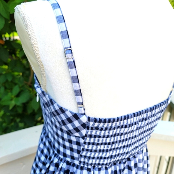 🆕️ J Crew Navy Gingham Cotton Maxi Tiered Dress - Picture 6 of 8
